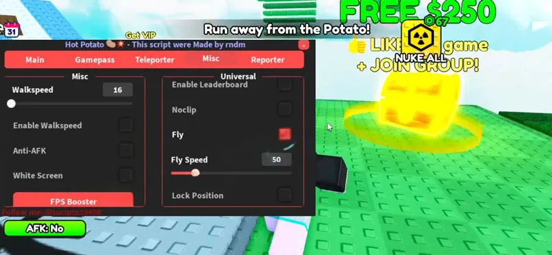 Hot Potato Script by RNDM [No Key] – Fly, X-Ray, Player ESP