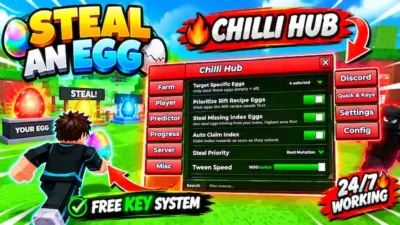 Steal an Egg Chilli Hub Script Keyless – ESP, Egg Predictor, Auto Farm, Instant Steal Egg, GodMode