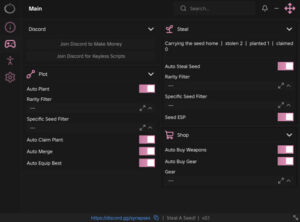 Steal A Seed Ouroboros Hub script keyless, Auto Plant, Rarity Filter