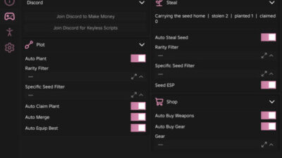 Steal A Seed Ouroboros Hub script keyless, Auto Plant, Rarity Filter