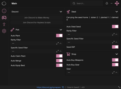 Steal A Seed Ouroboros Hub script keyless, Auto Plant, Rarity Filter