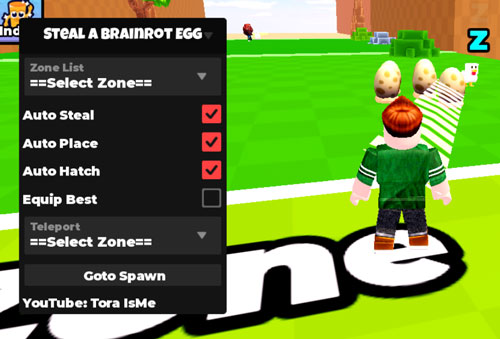 Steal a Brainrot Egg Script Tora isme No Key, Auto Steal, Auto Hatch, Goto Spawn