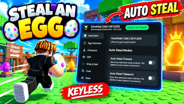 Steal An Egg OP Script No Key – Clout Hub (Auto Farm, Instant Steal, Dr.Scramble Event, God Mode