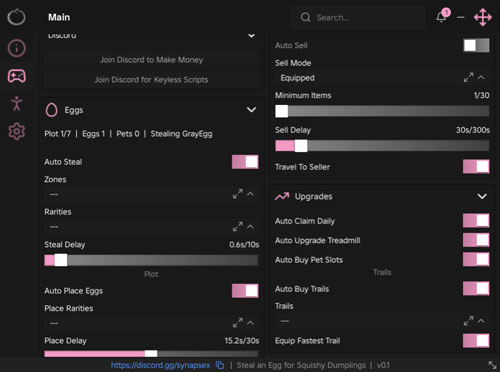 Steal an Egg for Squishy Dumplings Script Ouroboros Hub No Key – Auto Buy Trial, Egg ESP, Auto Hatch Eggs, and more