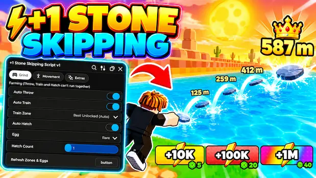 + Stone Skipping Script – Auto Throw, Auto Train