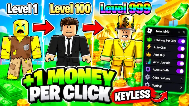 💸 +1 Money Per Click Script [KEYLESS] – INF MONEY, INF WINS