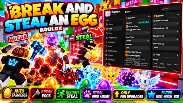 Break and Steal an Eggs Script [New Update] – Auto Farm Last Area, Auto Break An Eggs, Auto Fuse