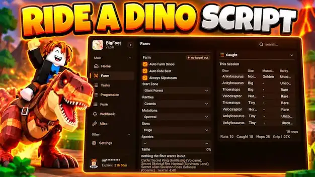 Ride a Dino Script – AUTO FARM DINOS, AUTO RIDE BEST, AUTO SLIPSTREAM, AUTO FUSE, HALLOWEEN EVENT