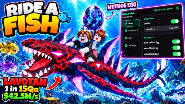 Ride a Fish Script Sosiskomras Hub | Auto Farm, Egg ESP
