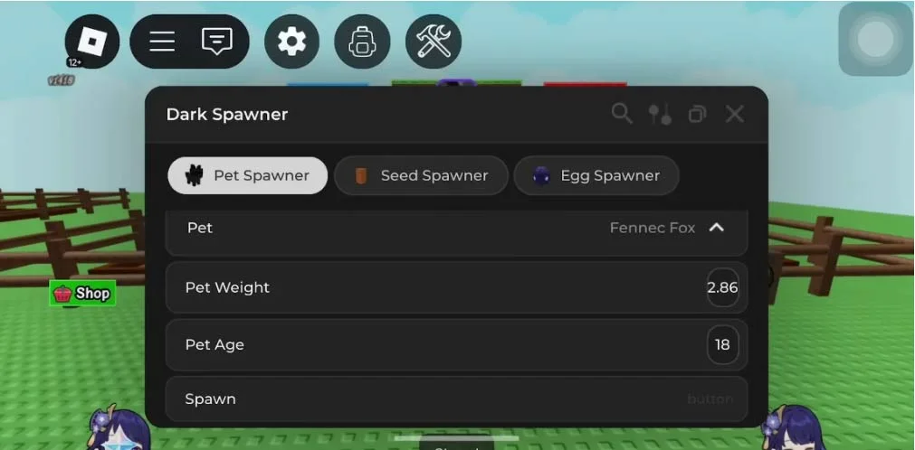 Dark spawner script grow a garden interface